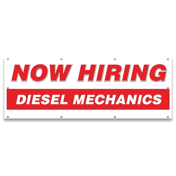 Now Hiring Diesel Mechanics Banner Apply Inside Accepting Application Single Sided